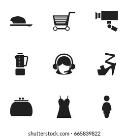Set Of 9 Editable Shopping Icons. Includes Symbols Such As Cothurnus, Receptionist, Madam And More. Can Be Used For Web, Mobile, UI And Infographic Design.