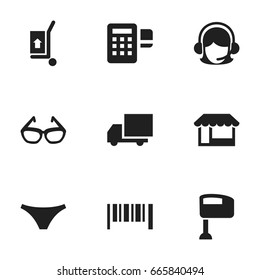 Set Of 9 Editable Shopping Icons. Includes Symbols Such As Delivery, Grocery, Device And More. Can Be Used For Web, Mobile, UI And Infographic Design.