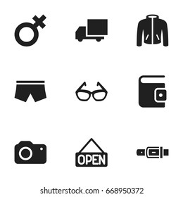 Set Of 9 Editable Shopping Icons. Includes Symbols Such As Explicit, Strap, Photographing And More. Can Be Used For Web, Mobile, UI And Infographic Design.