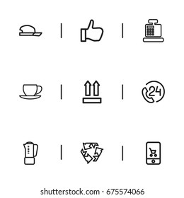 Set Of 9 Editable Shopping Icons. Includes Symbols Such As Mixing, 24 Hour Support, Thumb Up And More. Can Be Used For Web, Mobile, UI And Infographic Design.