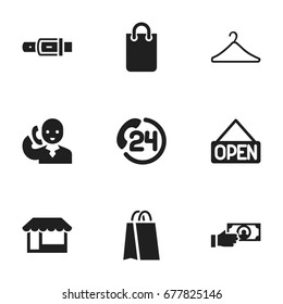 Set Of 9 Editable Shopping Icons. Includes Symbols Such As Payment, Hanger, Explicit And More. Can Be Used For Web, Mobile, UI And Infographic Design.