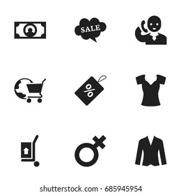 Set Of 9 Editable Shopping Icons. Includes Symbols Such As International Trade, Cash, Rebate And More. Can Be Used For Web, Mobile, UI And Infographic Design.