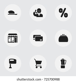 Set Of 9 Editable Shopping Icons. Includes Symbols Such As Bonnet, Wallet, Blend And More. Can Be Used For Web, Mobile, UI And Infographic Design.