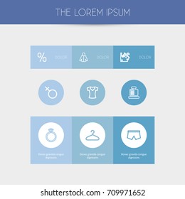 Set Of 9 Editable Shopping Outline Icons. Includes Symbols Such As Jewel, Hanger, Percent And More. Can Be Used For Web, Mobile, UI And Infographic Design.