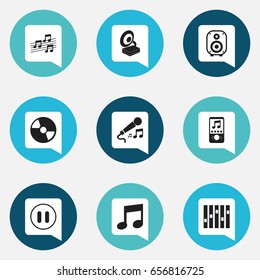 Set Of 9 Editable Song Icons. Includes Symbols Such As Stop, Phonograph, Music And More. Can Be Used For Web, Mobile, UI And Infographic Design.