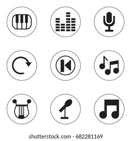Set Of 9 Editable Sound Icons. Includes Symbols Such As Refresh, Musical Symbol, Journalism Equipment And More. Can Be Used For Web, Mobile, UI And Infographic Design.
