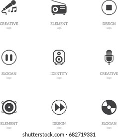 Set Of 9 Editable Sound Icons. Includes Symbols Such As Microphone, Media Fm, Rewind And More. Can Be Used For Web, Mobile, UI And Infographic Design.
