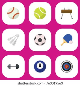 Set Of 9 Editable Sport Flat Icons. Includes Symbols Such As Glob, Miniball, Tennis And More. Can Be Used For Web, Mobile, UI And Infographic Design.