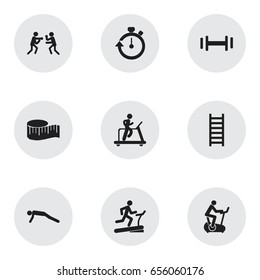Set Of 9 Editable Sport Icons. Includes Symbols Such As Stairway, Heft, Jogging And More. Can Be Used For Web, Mobile, UI And Infographic Design.