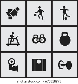 Set Of 9 Editable Sport Icons. Includes Symbols Such As Jogging, Gauntlet, Football And More. Can Be Used For Web, Mobile, UI And Infographic Design.