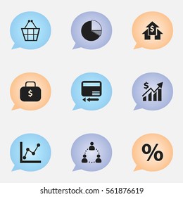 Set Of 9 Editable Statistic Icons. Includes Symbols Such As Percent, Circle Diagram, Graph Information And More. Can Be Used For Web, Mobile, UI And Infographic Design.