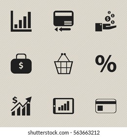 Set Of 9 Editable Statistic Icons. Includes Symbols Such As Money Bag, Profit, Bar Chart And More. Can Be Used For Web, Mobile, UI And Infographic Design.