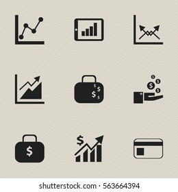 Set Of 9 Editable Statistic Icons. Includes Symbols Such As Graph Information, Bar Chart, Profit And More. Can Be Used For Web, Mobile, UI And Infographic Design.