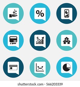 Set Of 9 Editable Statistic Icons. Includes Symbols Such As Percent, Profit, Phone Statistics And More. Can Be Used For Web, Mobile, UI And Infographic Design.