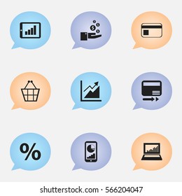 Set Of 9 Editable Statistic Icons. Includes Symbols Such As Equalizer Display, Pay Redeem, Trading Purse And More. Can Be Used For Web, Mobile, UI And Infographic Design.