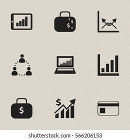 Set Of 9 Editable Statistic Icons. Includes Symbols Such As Revenue, Bank Payment, Transmission And More. Can Be Used For Web, Mobile, UI And Infographic Design.