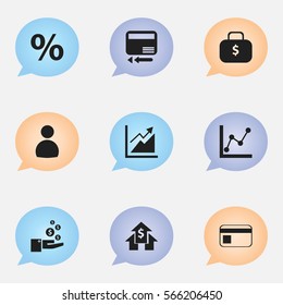 Set Of 9 Editable Statistic Icons. Includes Symbols Such As User, Credit Card, Money Bag And More. Can Be Used For Web, Mobile, UI And Infographic Design.