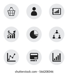 Set Of 9 Editable Statistic Icons. Includes Symbols Such As Statistic, Trading Purse, Pay Redeem And More. Can Be Used For Web, Mobile, UI And Infographic Design.