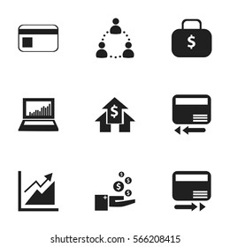 Set Of 9 Editable Statistic Icons. Includes Symbols Such As Transmission, Progress, Credit Card And More. Can Be Used For Web, Mobile, UI And Infographic Design.