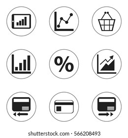 Set Of 9 Editable Statistic Icons. Includes Symbols Such As Pay Redeem, Credit Card, Bar Chart And More. Can Be Used For Web, Mobile, UI And Infographic Design.