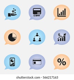 Set Of 9 Editable Statistic Icons. Includes Symbols Such As Credit Card, Circle Diagram, Transmission And More. Can Be Used For Web, Mobile, UI And Infographic Design.