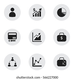 Set Of 9 Editable Statistic Icons. Includes Symbols Such As Progress, Money Bag, Credit Card And More. Can Be Used For Web, Mobile, UI And Infographic Design.
