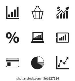 Set Of 9 Editable Statistic Icons. Includes Symbols Such As Equalizer Display, Bar Chart, Graph Information And More. Can Be Used For Web, Mobile, UI And Infographic Design.