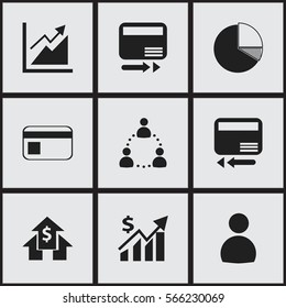 Set Of 9 Editable Statistic Icons. Includes Symbols Such As Credit Card, Progress, Revenue And More. Can Be Used For Web, Mobile, UI And Infographic Design.