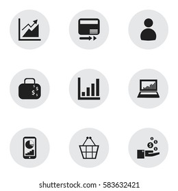 Set Of 9 Editable Statistic Icons. Includes Symbols Such As Cash Briefcase, Profit, Progress And More. Can Be Used For Web, Mobile, UI And Infographic Design.