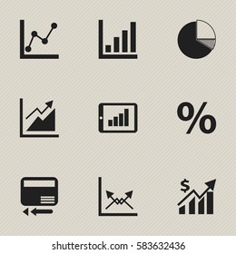 Set Of 9 Editable Statistic Icons. Includes Symbols Such As Statistic, Progress, Schema And More. Can Be Used For Web, Mobile, UI And Infographic Design.