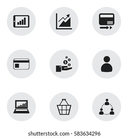 Set Of 9 Editable Statistic Icons. Includes Symbols Such As Profit, Transmission, Equalizer Display And More. Can Be Used For Web, Mobile, UI And Infographic Design.