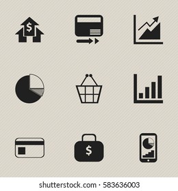 Set Of 9 Editable Statistic Icons. Includes Symbols Such As Circle Diagram, Bank Payment, Phone Statistics And More. Can Be Used For Web, Mobile, UI And Infographic Design.