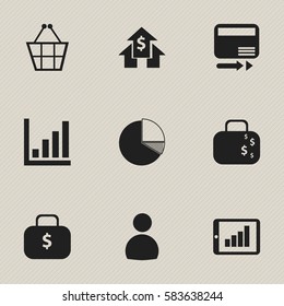 Set Of 9 Editable Statistic Icons. Includes Symbols Such As Pay Redeem, User, Cash Briefcase And More. Can Be Used For Web, Mobile, UI And Infographic Design.