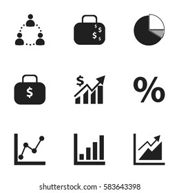 Set Of 9 Editable Statistic Icons. Includes Symbols Such As Cash Briefcase, Percent, Circle Diagram And More. Can Be Used For Web, Mobile, UI And Infographic Design.