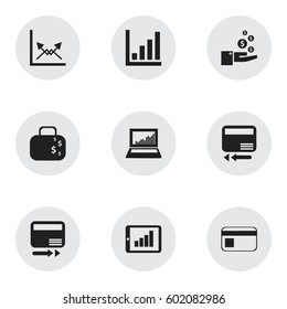 Set Of 9 Editable Statistic Icons. Includes Symbols Such As Pay Redeem, Profit, Schema And More. Can Be Used For Web, Mobile, UI And Infographic Design.
