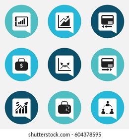Set Of 9 Editable Statistic Icons. Includes Symbols Such As Transmission, Revenue, Schema And More. Can Be Used For Web, Mobile, UI And Infographic Design.