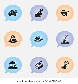 Set Of 9 Editable Structure Icons. Includes Symbols Such As Camion, Oar, Trolley And More. Can Be Used For Web, Mobile, UI And Infographic Design.