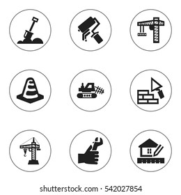 Set Of 9 Editable Structure Icons. Includes Symbols Such As Home Scheduling, Facing, Oar And More. Can Be Used For Web, Mobile, UI And Infographic Design.