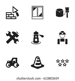 Set Of 9 Editable Structure Icons. Includes Symbols Such As Brush With Bucket, Employee, Balcony And More. Can Be Used For Web, Mobile, UI And Infographic Design.