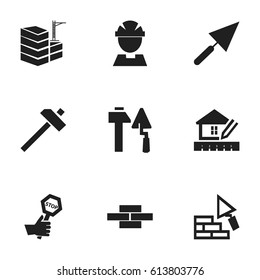 Set Of 9 Editable Structure Icons. Includes Symbols Such As Construction Tools, Building, Stone And More. Can Be Used For Web, Mobile, UI And Infographic Design.