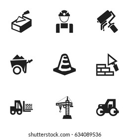 Set Of 9 Editable Structure Icons. Includes Symbols Such As Truck, Scrub, Elevator And More. Can Be Used For Web, Mobile, UI And Infographic Design.