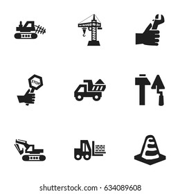 Set Of 9 Editable Structure Icons. Includes Symbols Such As Truck, Elevator, Endurance And More. Can Be Used For Web, Mobile, UI And Infographic Design.