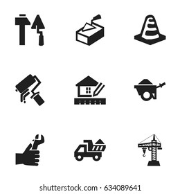 Set Of 9 Editable Structure Icons. Includes Symbols Such As Notice Object, Camion, Elevator And More. Can Be Used For Web, Mobile, UI And Infographic Design.