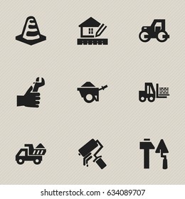 Set Of 9 Editable Structure Icons. Includes Symbols Such As Scrub, Caterpillar, Home Scheduling And More. Can Be Used For Web, Mobile, UI And Infographic Design.