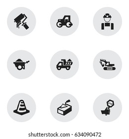 Set Of 9 Editable Structure Icons. Includes Symbols Such As Spatula, Camion, Endurance And More. Can Be Used For Web, Mobile, UI And Infographic Design.