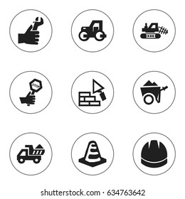 Set Of 9 Editable Structure Icons. Includes Symbols Such As Camion, Hardhat, Endurance And More. Can Be Used For Web, Mobile, UI And Infographic Design.