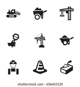 Set Of 9 Editable Structure Icons. Includes Symbols Such As Elevator, Endurance , Handcart. Can Be Used For Web, Mobile, UI And Infographic Design.