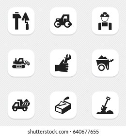 Set Of 9 Editable Structure Icons. Includes Symbols Such As Mule, Handcart , Spatula. Can Be Used For Web, Mobile, UI And Infographic Design.