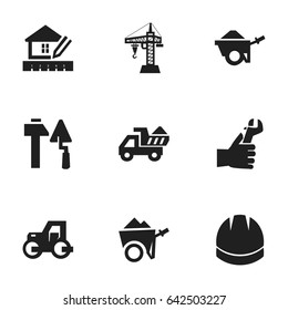 Set Of 9 Editable Structure Icons. Includes Symbols Such As Handcart , Camion , Hands. Can Be Used For Web, Mobile, UI And Infographic Design.