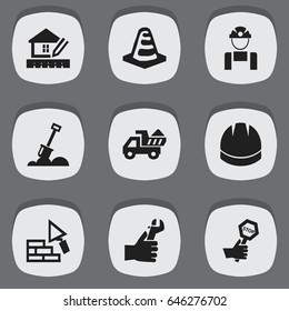 Set Of 9 Editable Structure Icons. Includes Symbols Such As Hands , Hardhat , Endurance. Can Be Used For Web, Mobile, UI And Infographic Design.